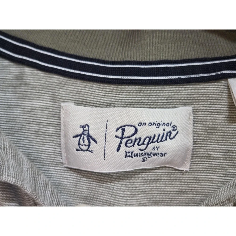 Original Penguin Polo‎ Shirt Mens Medium Green White Striped Pocket Cotton - Picture 5 of 9